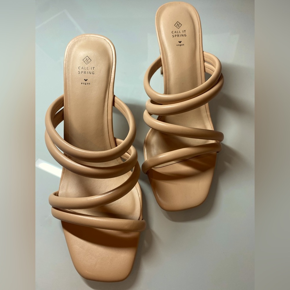 Call it Spring “Cherie”, Slip on, high heel sandal, square toe, vegan leather